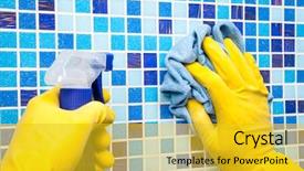  Presentation with bathroom - Amazing PPT layouts having sanitation wipes - person doing chores in bathroom backdrop and a gold colored foreground