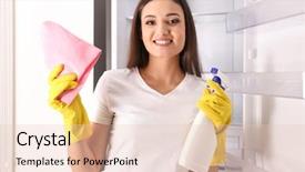  Presentation with bottle - Beautiful theme featuring sanitation wipes - woman with bottle of detergent backdrop and a lemonade colored foreground