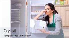  Presentation with fridge - Theme enhanced with sanitation wipes - young woman cleaning fridge background and a lemonade colored foreground