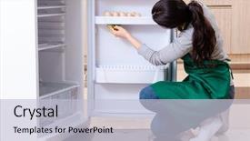  Presentation with hygiene - Presentation theme having sanitation wipes - young woman cleaning fridge background and a lemonade colored foreground