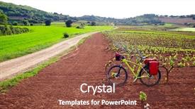  Presentation with lavendar fields - Audience pleasing theme consisting of food symbol meditterranean - la rioja vineyard fields biking backdrop and a tawny brown colored foreground