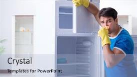  Presentation with hygiene - Slides enhanced with food sanitation - man cleaning fridge in hygiene background and a  colored foreground