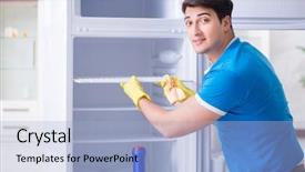  Presentation with hygiene - Beautiful theme featuring food sanitation - man cleaning fridge in hygiene backdrop and a  colored foreground