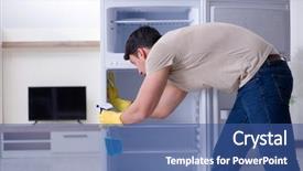  Presentation with hygiene - PPT layouts featuring food sanitation - man cleaning fridge in hygiene background and a  colored foreground