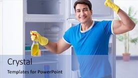  Presentation with hygiene - Cool new slides with food sanitation - man cleaning fridge in hygiene backdrop and a  colored foreground