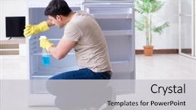  Presentation with food sanitation - Colorful slide deck enhanced with food sanitation - man cleaning fridge in hygiene backdrop and a  colored foreground