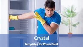  Presentation with hygiene - Amazing slide set having food sanitation - man cleaning fridge in hygiene backdrop and a  colored foreground