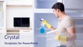  Presentation with iot agriculture technology concept man - PPT theme with food sanitation - man cleaning fridge in hygiene background and a lemonade colored foreground