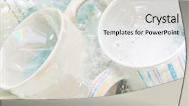  Presentation with china washing - Beautiful PPT theme featuring water cup - washing the dishes backdrop and a light gray colored foreground
