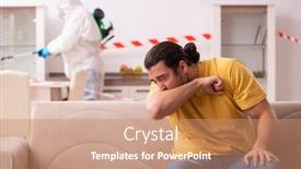  Presentation with disinfection - Amazing PPT layouts having sanitizer-and-young-man-indoors backdrop and a coral colored foreground