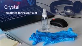  Presentation with anti virus - Audience pleasing theme consisting of sanitizer-anti-virus-spray backdrop and a ocean colored foreground