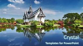  Presentation with thai temple - Presentation theme enhanced with sanphet prasat palace ancient city background and a ocean colored foreground