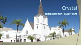  Presentation with church building - Theme having santa-ana-ca-april-30 background and a ocean colored foreground