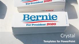  Presentation with bernie - Amazing slide deck having santa-ana-california-usa-february backdrop and a gray colored foreground