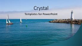  Presentation with sail - Presentation design consisting of santa beach - lighthouse and sail boats background and a light blue colored foreground