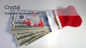  Presentation with lays - Presentation having santa bucks featuring yours truly as santa himself lays across a pile of cash on a white background with a small xmas stocking background and a light gray colored foreground