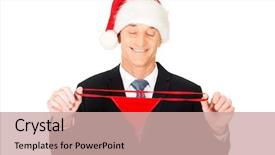  Presentation with portrait of excited overjoyed female - Slide deck with santa businessman with female thong background and a  colored foreground