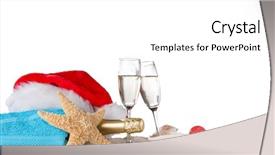  Presentation with flutes - Slide set enhanced with santa cap on sunny beach background and a  colored foreground