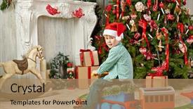  Presentation with toy - Presentation theme with santa cap sits on toy background and a coral colored foreground