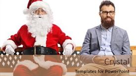  Presentation with man sitting bench - Slide deck enhanced with santa-claus-and-a-smiling background and a coral colored foreground