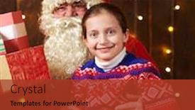  Presentation with child tree - PPT theme enhanced with santa claus and child girl posing together indoor near decorated xmas tree with lights they talking and smiling - merry christmas and happy holidays background and a red colored foreground