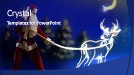  Presentation with santa claus holding scroll paper - Beautiful PPT theme featuring santa claus and christmas deer backdrop and a navy blue colored foreground