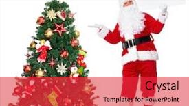  Presentation with christmas hamper gift traditional - Beautiful theme featuring santa claus and christmas tree backdrop and a red colored foreground