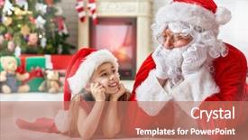  Presentation with santa claus and reindeers - Audience pleasing PPT theme consisting of santa claus and cute girl backdrop and a coral colored foreground