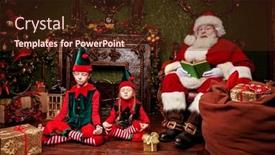  Presentation with elves - Amazing PPT theme having santa-claus-and-his-elves backdrop and a wine colored foreground