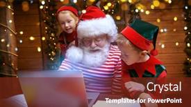 Presentation with elves - Beautiful slide set featuring santa-claus-and-little-elves backdrop and a tawny brown colored foreground
