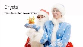  Presentation with white snow - Amazing PPT layouts having santa claus and snow maiden show bull toy isolated on white backdrop and a white colored foreground