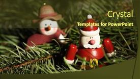  Presentation with snowman - Colorful presentation enhanced with santa claus and snowman toy on christmas tree backdrop and a tawny brown colored foreground