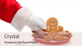  Presentation with gingerbread man - Amazing slide deck having santa claus arm reaching backdrop and a soft green colored foreground