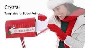  Presentation with christmas empty blank letter - Presentation theme enhanced with pretty girl mailing her letter background and a white colored foreground