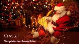  Presentation with christmas kids - PPT theme with santa-claus-bagging-christmas-presents background and a tawny brown colored foreground