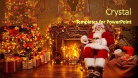  Presentation with christmas presents - Colorful slide set enhanced with santa-claus-bagging-christmas-presents backdrop and a tawny brown colored foreground