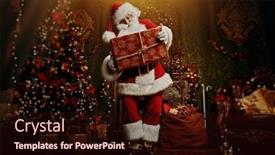  Presentation with christmas tree - PPT theme having santa-claus-brought-gifts background and a wine colored foreground