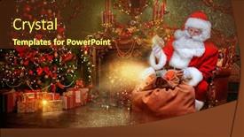  Presentation with christmas hamper gift traditional - PPT theme having santa-claus-brought-gifts background and a tawny brown colored foreground