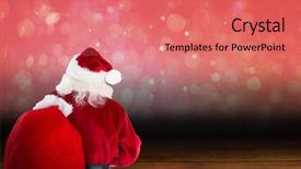  Presentation with shimmering - Theme consisting of santa claus carrying sack against shimmering light design over boards background and a coral colored foreground