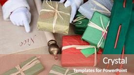  Presentation with christmas presents - Beautiful presentation theme featuring santa claus checking his list backdrop and a coral colored foreground