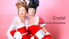  Presentation with beautiful reof christmas season - Beautiful PPT layouts featuring santa claus couple - two beautiful young women backdrop and a coral colored foreground