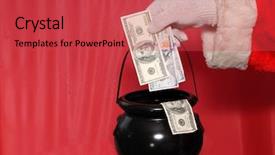  Presentation with donation - Amazing PPT theme having santa claus donation bucket christmas backdrop and a red colored foreground