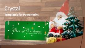  Presentation with christmas lights bulb decoration - Amazing PPT theme having santa claus figurine christmas decoration backdrop and a coral colored foreground