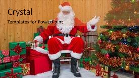  Presentation with gift - Cool new slide set with santa claus getting a gift backdrop and a gold colored foreground