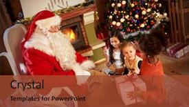  Presentation with christmas girl - Colorful presentation enhanced with santa claus giving a present backdrop and a red colored foreground