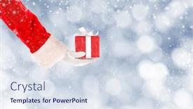  Presentation with santa - Audience pleasing theme consisting of santa claus hand holding out gift box isolated on white backdrop and a sky blue colored foreground
