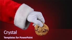  Presentation with chocolate chip cookie - Beautiful PPT theme featuring santa claus hand holding backdrop and a wine colored foreground