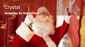  Presentation with christmas stocking - Slide set enhanced with santa claus hanging christmas stocking background and a tawny brown colored foreground