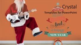  Presentation with guitar - Colorful slide deck enhanced with santa claus has fun with a guitar against room with wooden floor backdrop and a coral colored foreground