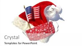  Presentation with america flag - Audience pleasing slide set consisting of santa-claus-hat-with-american backdrop and a white colored foreground